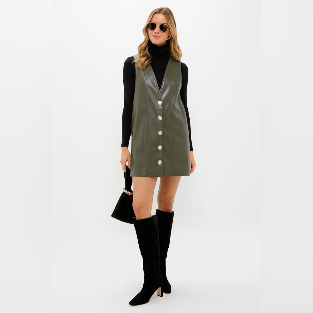 Sag Harbor Olive Faux Leather Button-Front Mini Dress